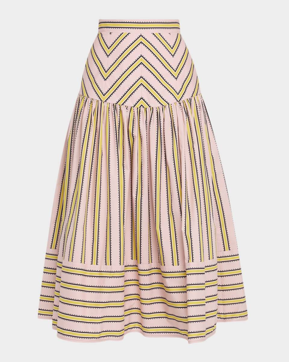 Kristina Striped Drop-Waist Midi Skirt